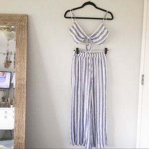 Beachy blue and white stripped matching set!